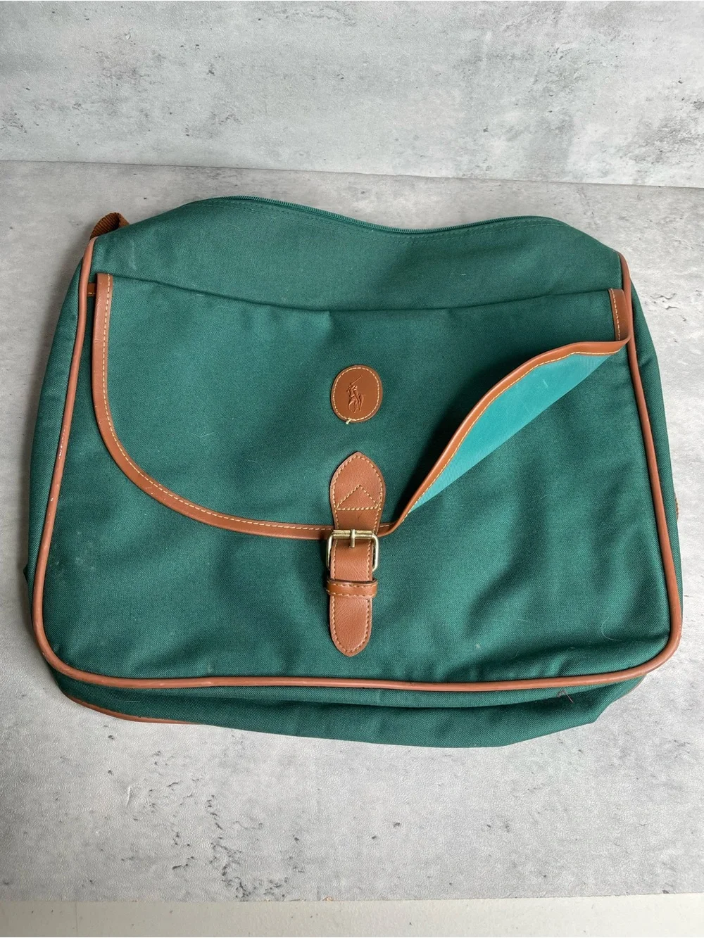 Vtg Polo Ralph Lauren Green Canvas Crossbody Messenger Bag Shoulder Laptop Case